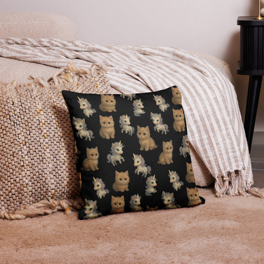 Decorative pillow with cat pattern on a couch