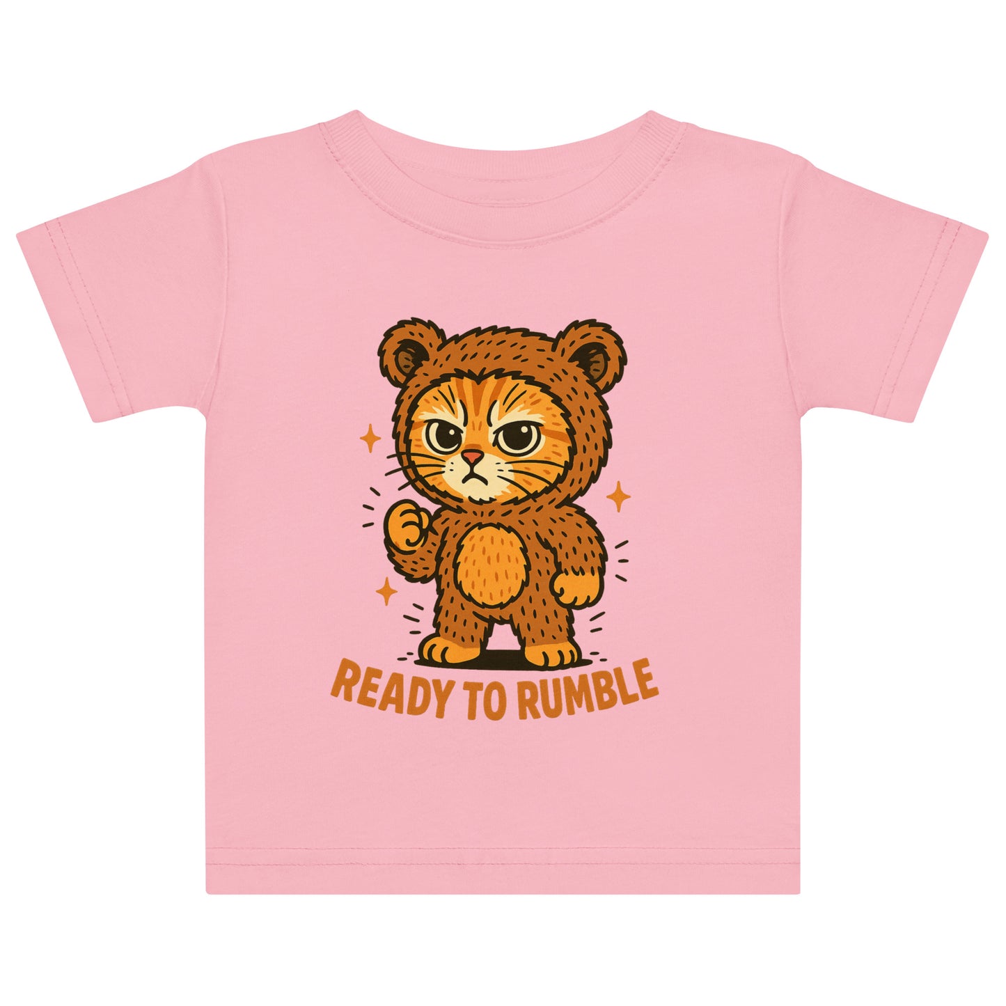Pink t-shirt with a cartoon tiger and 'Ready to Rumble' text on a white background