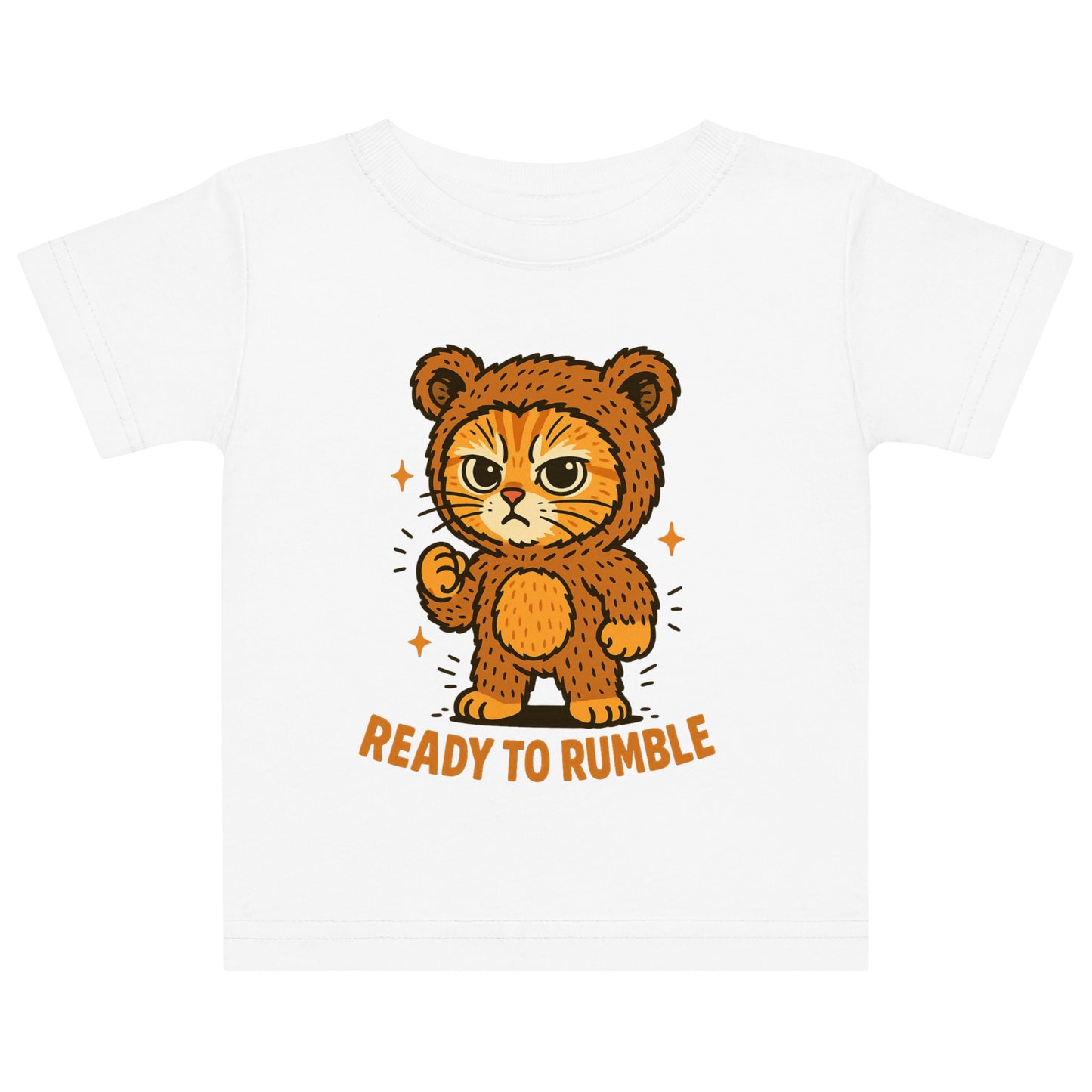 White t-shirt with a cartoon tiger design and 'Ready to Rumble' text on a white background