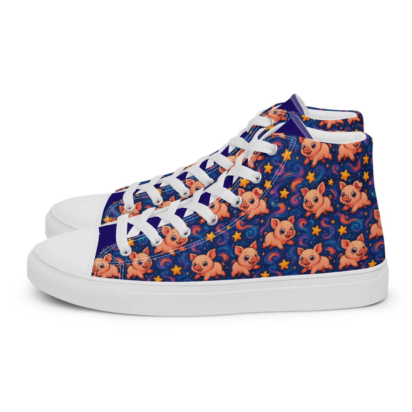 High-top sneakers with pig pattern on a blue background