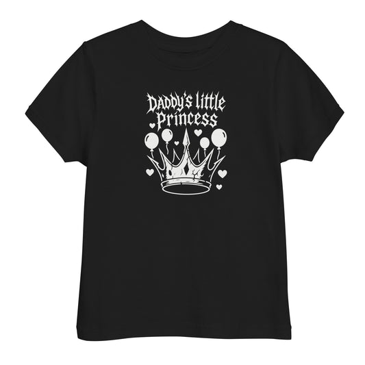 Black t-shirt with 'Daddy's little Princess' text and crown graphic on a white background