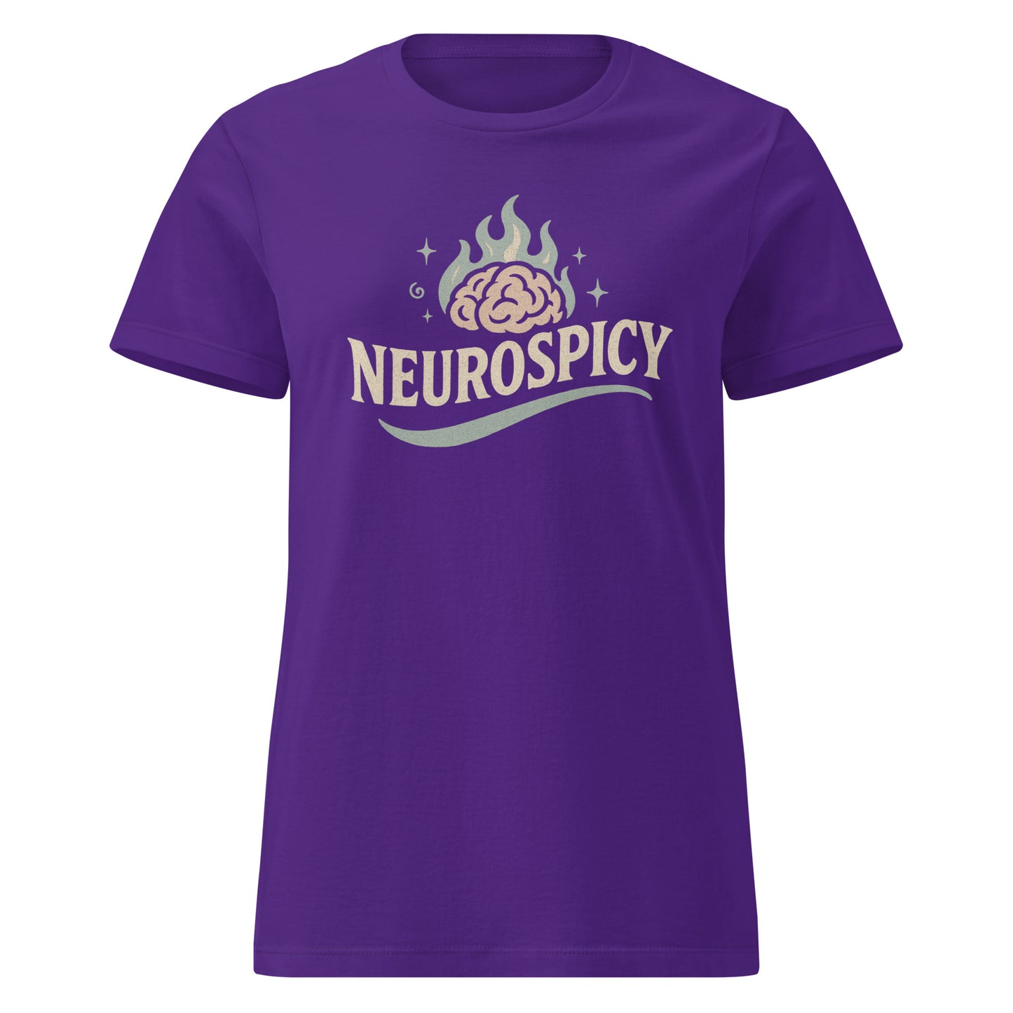 Purple t-shirt with 'NEUROSPICY' design on a white background