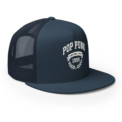 Navy blue cap with 'Pop Punk Emotional Sins 1999' text on a white background