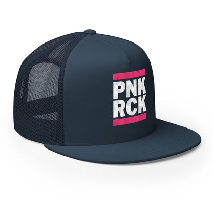 Navy blue mesh cap with 'PNK RCK' text on a white background