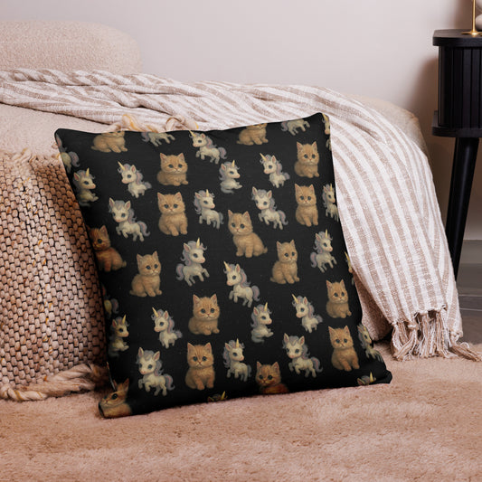 Decorative pillow with cat pattern on a couch