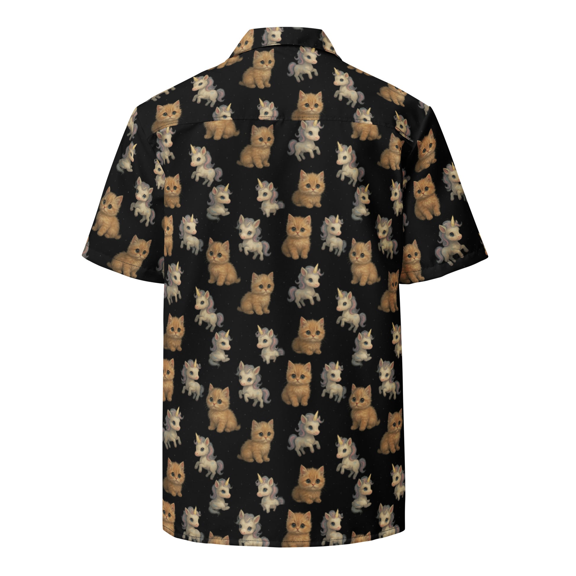 Black shirt with a pattern of small dogs on a white background