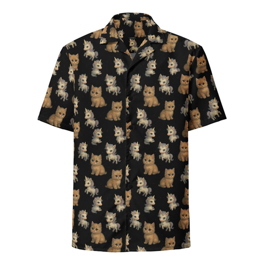 Black shirt with cat pattern on a white background