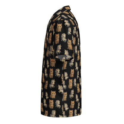 short sleeve shirt with cat pattern on a black background
