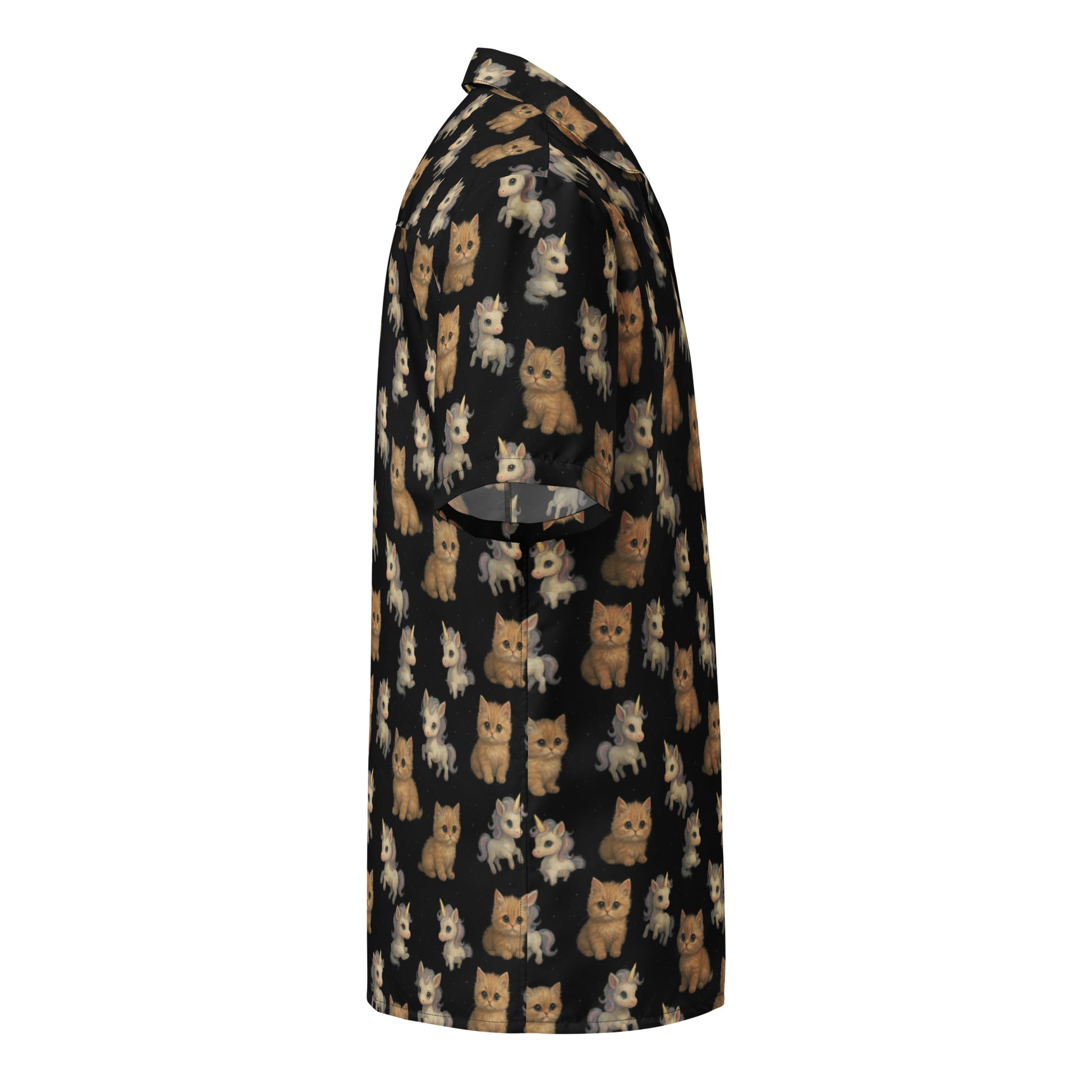 short sleeve shirt with cat pattern on a black background