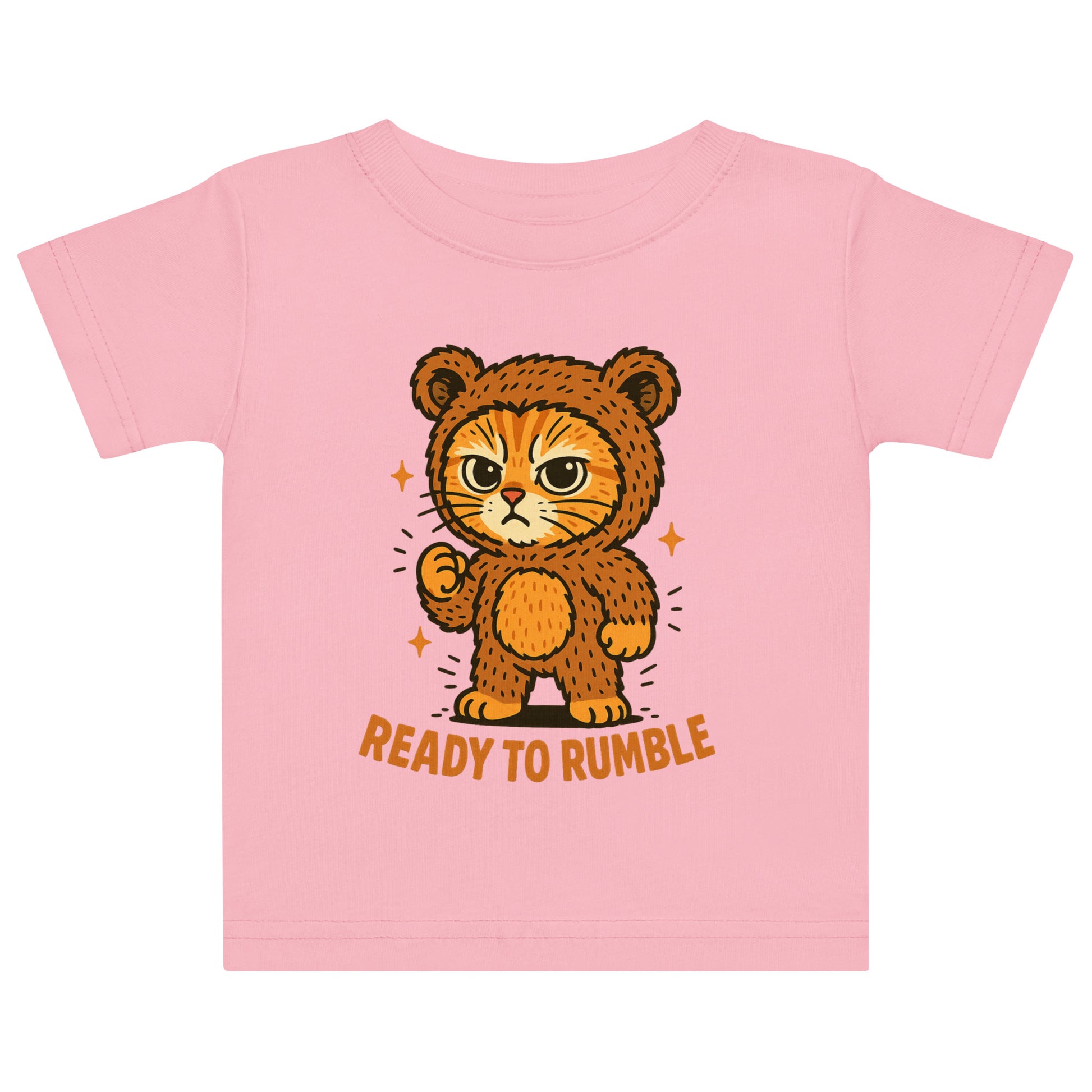 Pink t-shirt with a cartoon tiger and 'Ready to Rumble' text on a white background