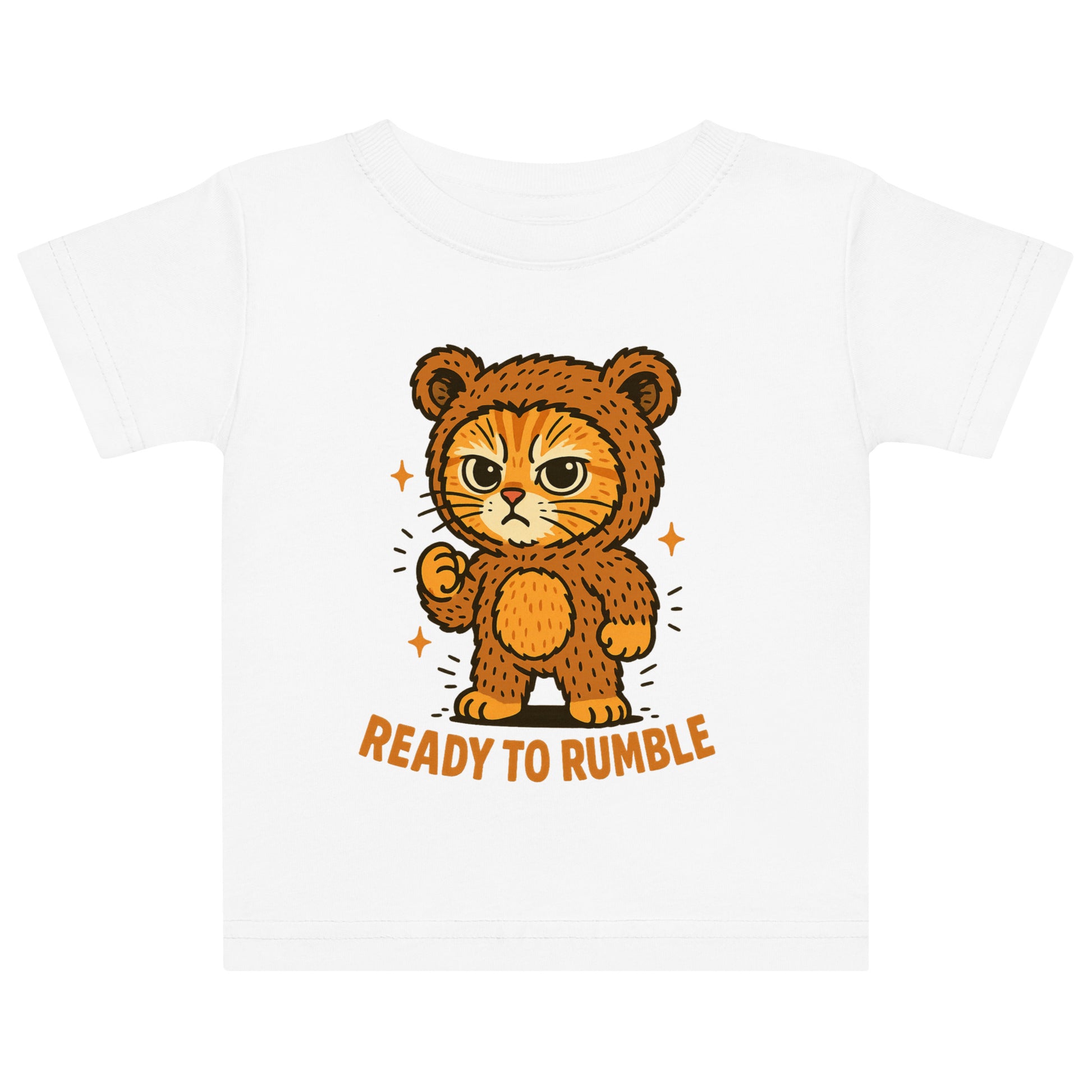 White t-shirt with a cartoon tiger design and 'Ready to Rumble' text on a white background