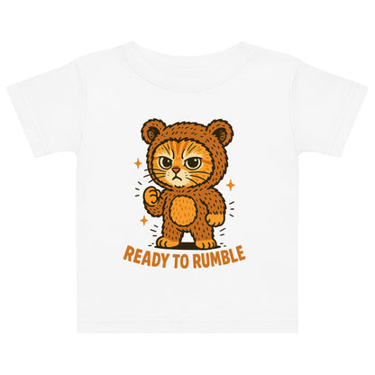 White t-shirt with a cartoon tiger design and 'Ready to Rumble' text on a white background