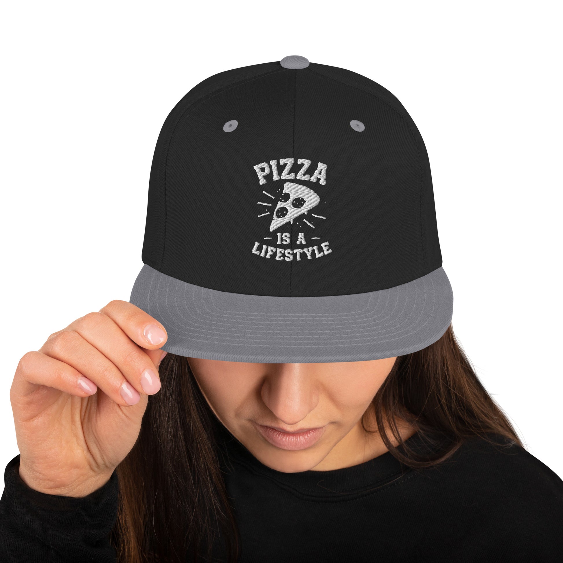 Black hat with white text "Pizza is a lifestyle"