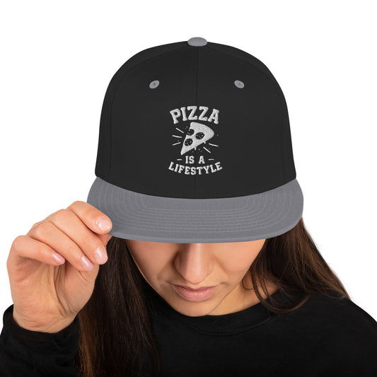 Black hat with white text "Pizza is a lifestyle"