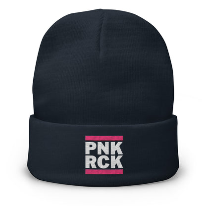 Black beanie with 'PNK RCK' logo on a white background