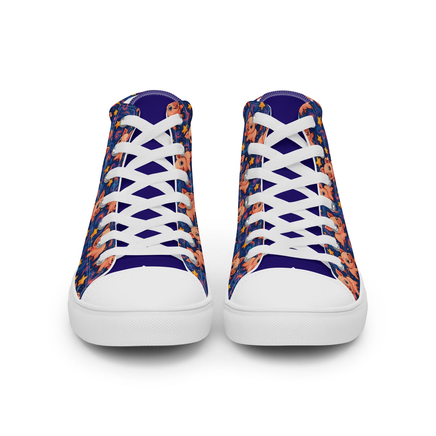 Pair of sneakers with a colorful pattern on a white background