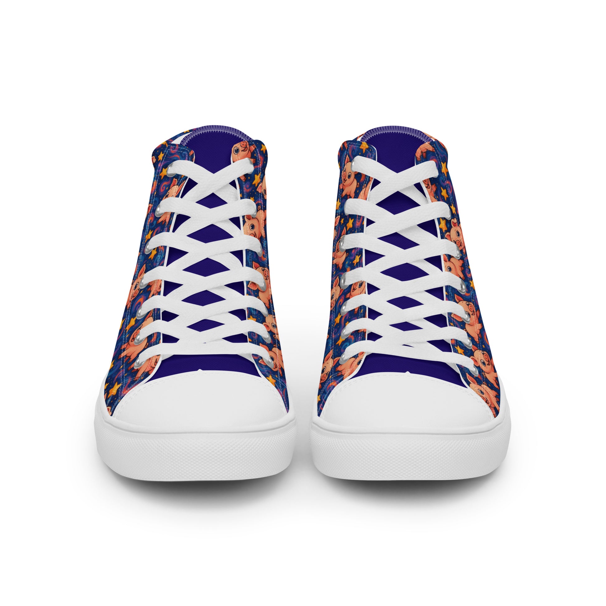Pair of sneakers with a colorful pattern on a white background