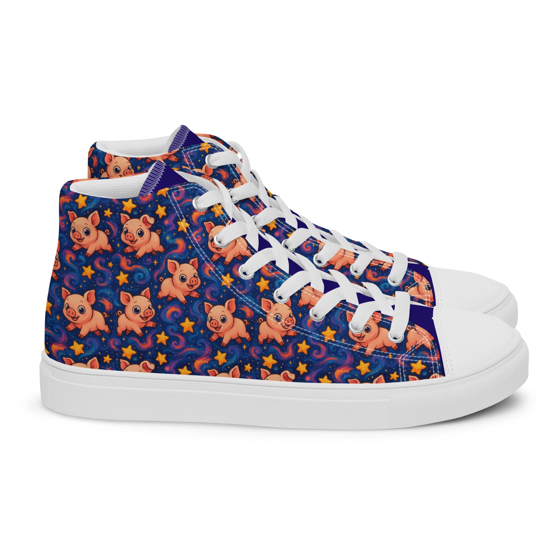 High-top sneaker with pig pattern on a white background