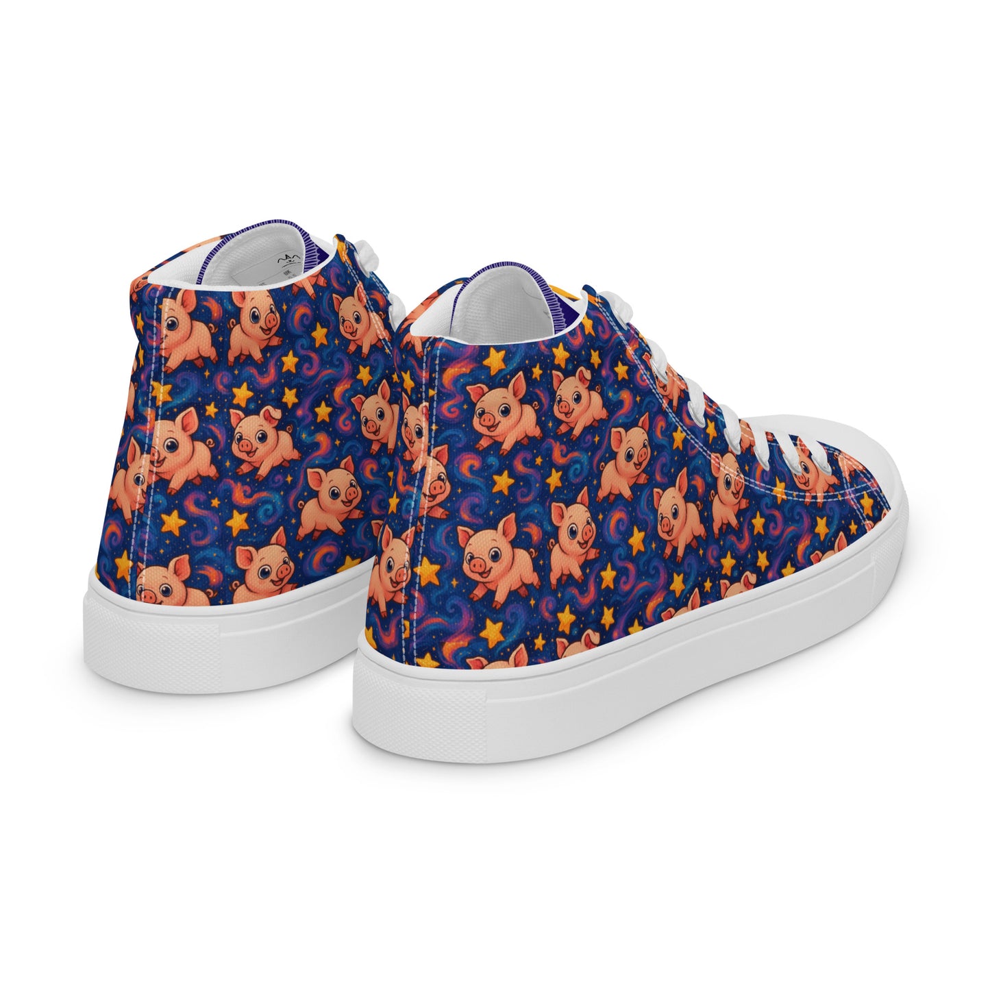 Sneakers with a pattern of pigs and stars on a blue background
