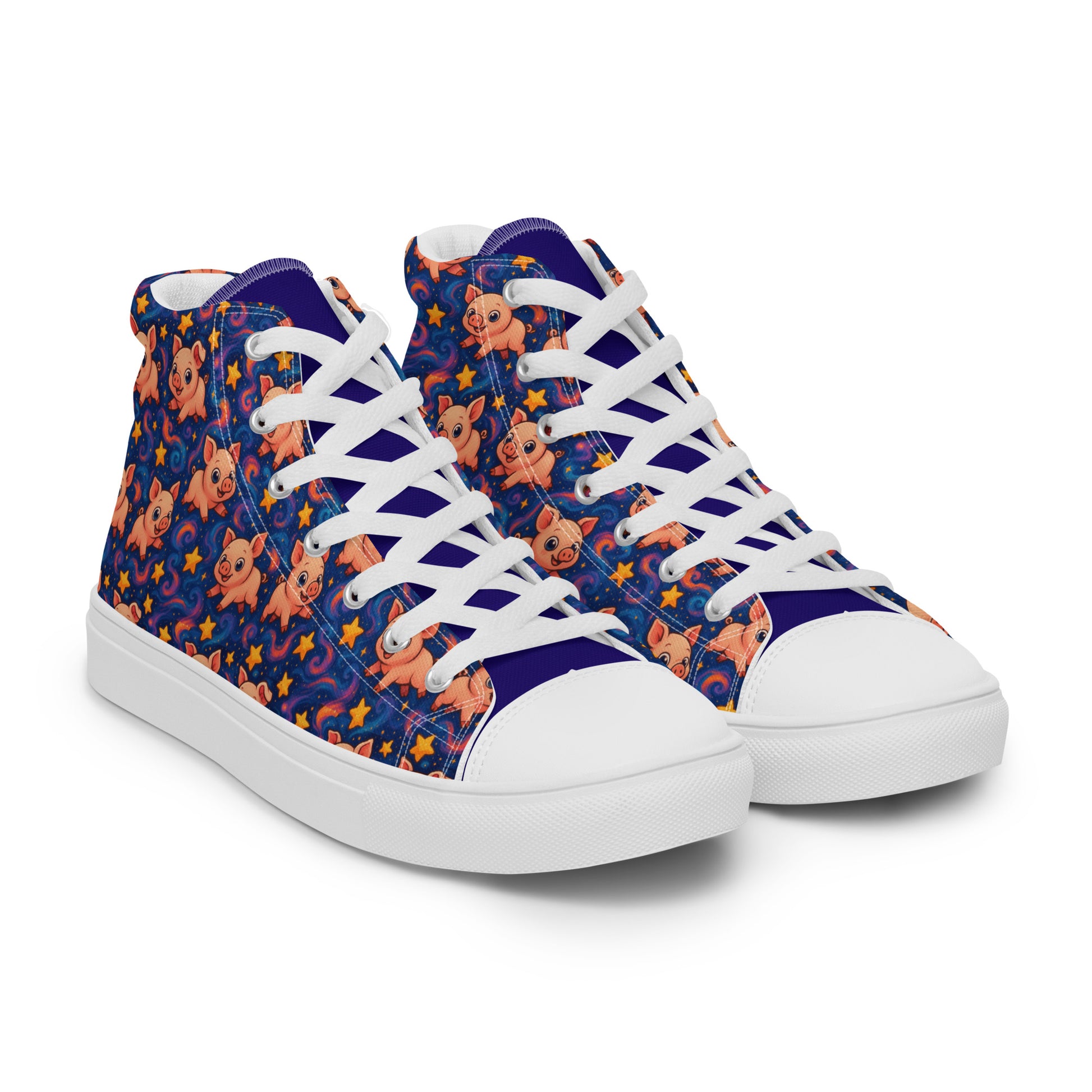 High-top sneakers with a dog pattern on a white background