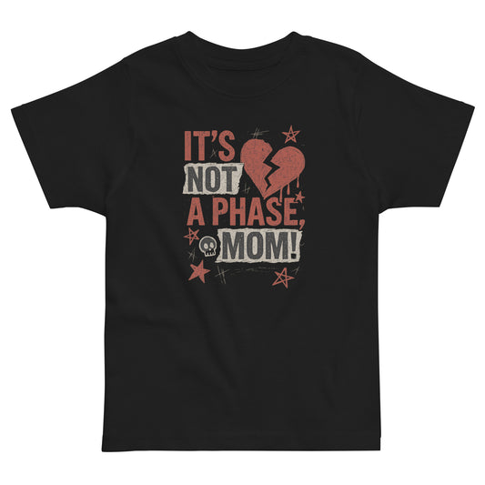 Black t-shirt with a graphic design and text on a white background