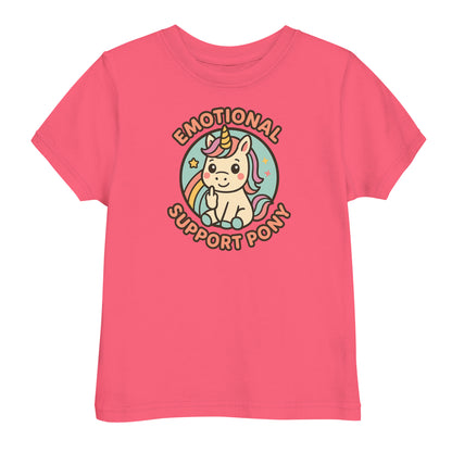 Pink t-shirt with a unicorn graphic and text on a white background