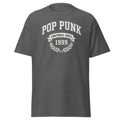 Gray t-shirt with 'Pop Punk Emotional Since 1999' text on a white background