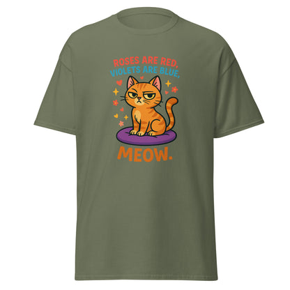Green t-shirt with a cat graphic and text on a white background