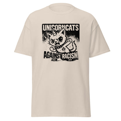Natural shirt with a unicorncat and the slogan "Unicorncats against racism"