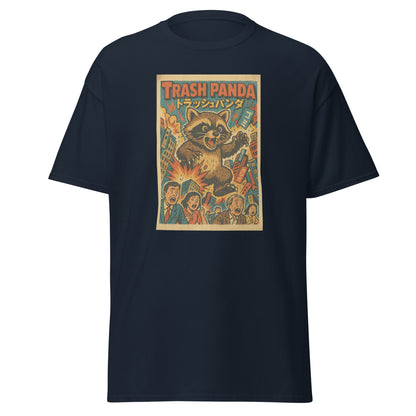 Black t-shirt with 'Trash Panda' graphic design on a white background