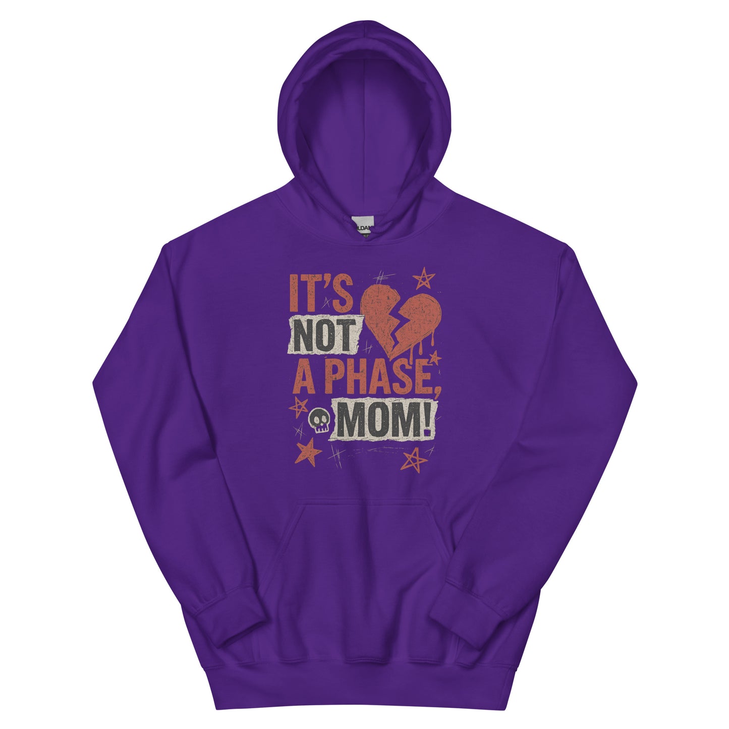 Purple hoodie with text design on a white background