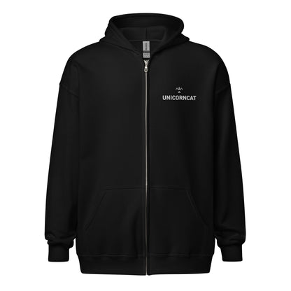 Black hoodie with a brand logo on a white background