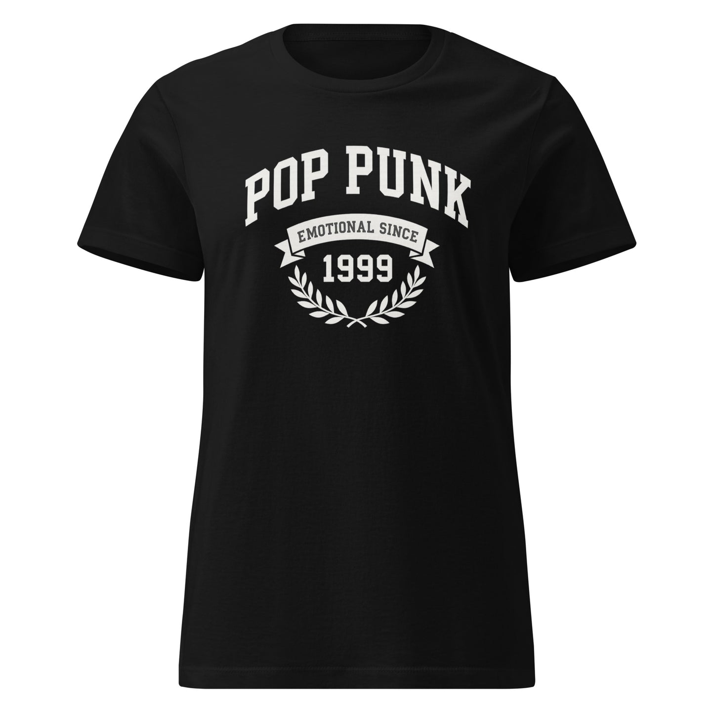 Black t-shirt with 'Pop Punk Emotional Since 1999' text on a white background