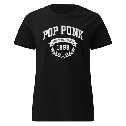 Black t-shirt with 'Pop Punk Emotional Since 1999' text on a white background