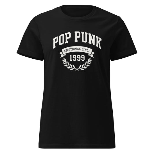 Black t-shirt with 'Pop Punk Emotional Since 1999' text on a white background
