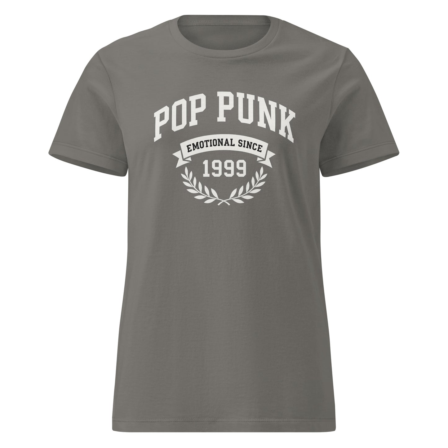 Gray t-shirt with 'Pop Punk Emotional Since 1999' text on a white background