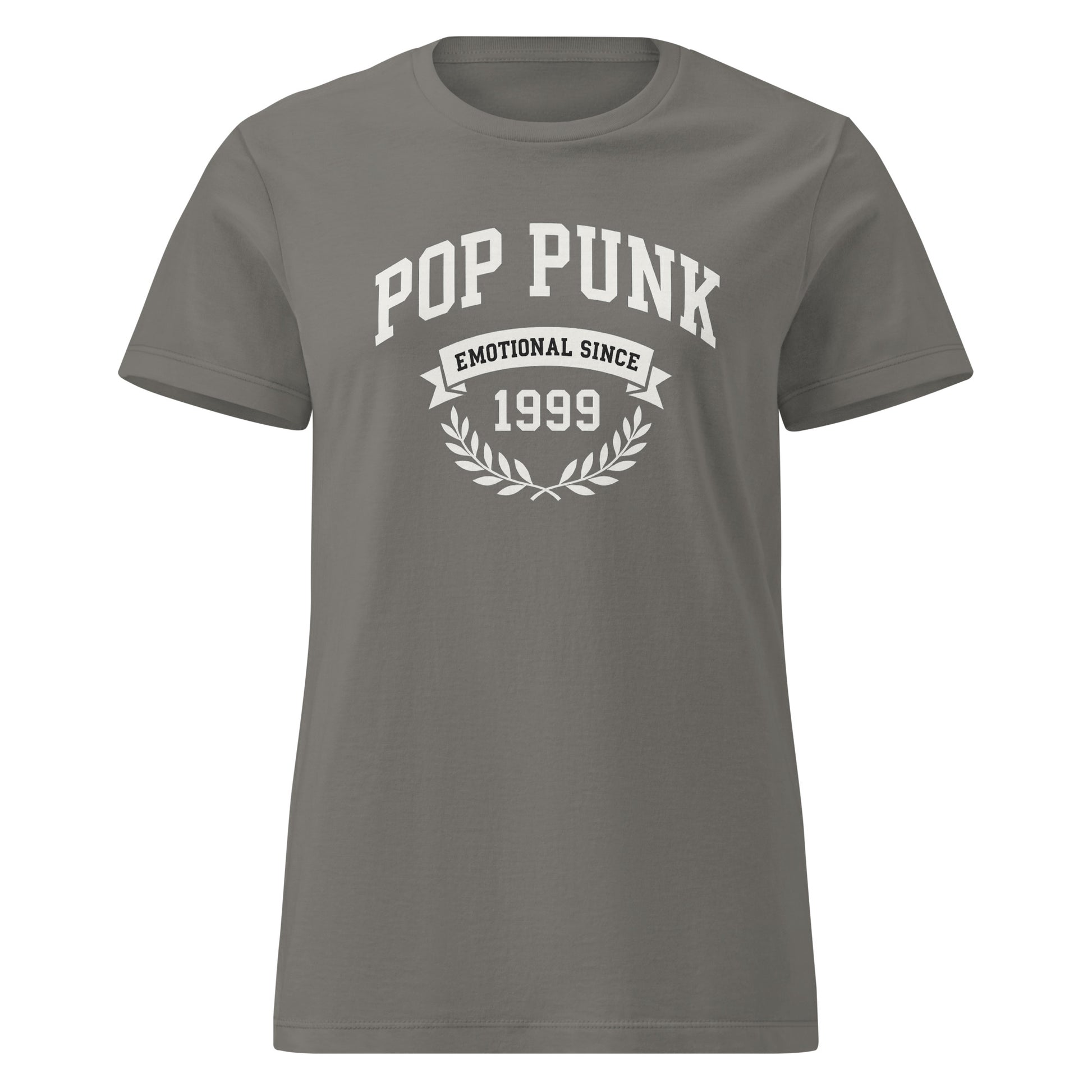 Gray t-shirt with 'Pop Punk Emotional Since 1999' text on a white background