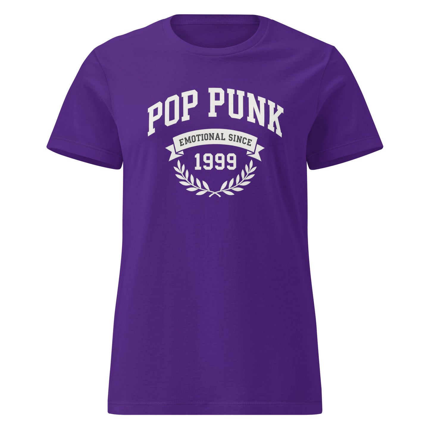 Purple t-shirt with 'Pop Punk Emotional Since 1999' text on a white background