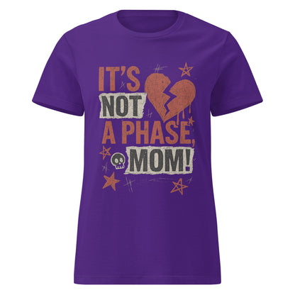 Purple t-shirt with a graphic design and text on a white background